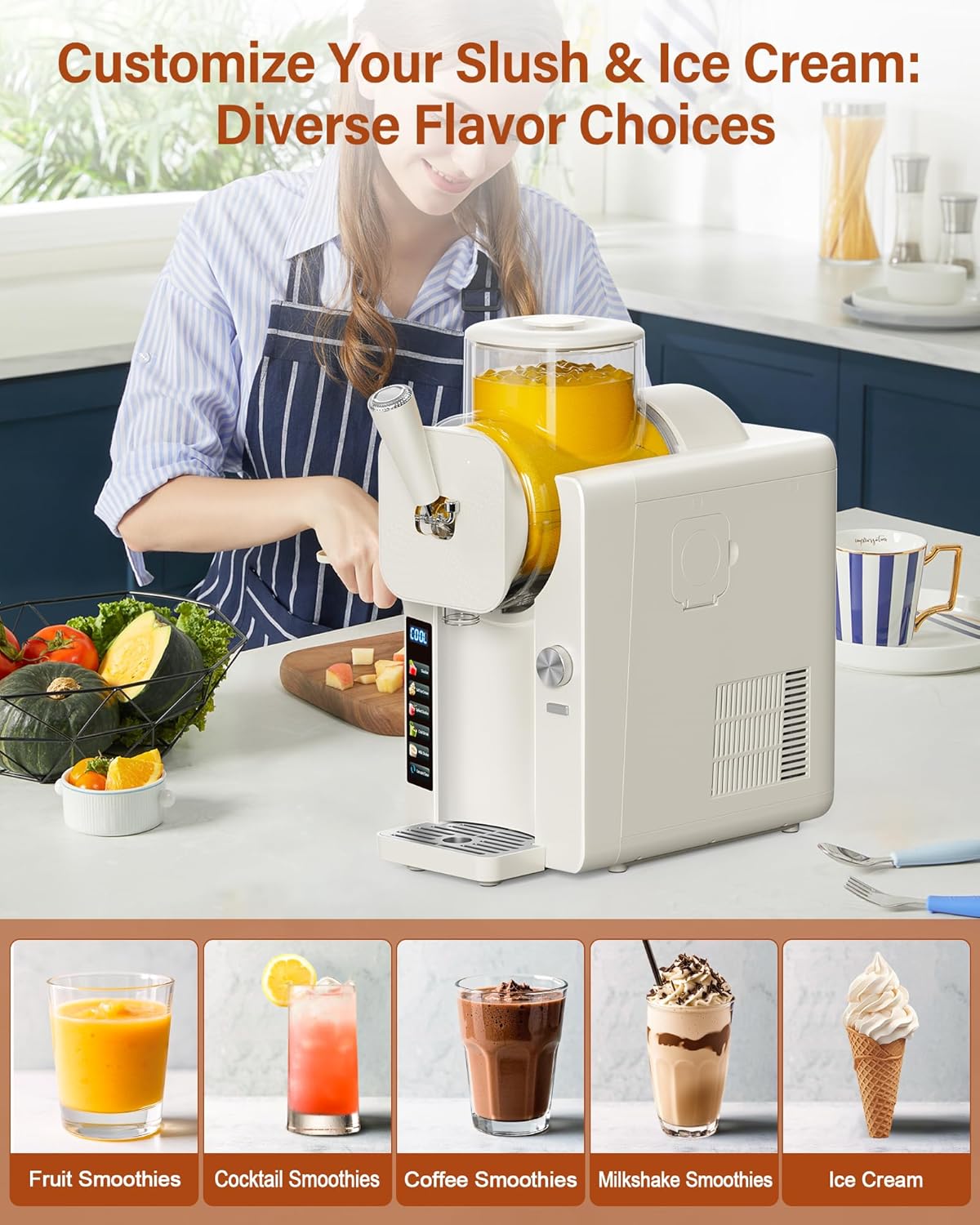 Skiennix Slush Machine & Ice Cream Maker - 2-In-1 With 6 Modes for Smoothies & Cocktails | Self-Cleaning, Home Use