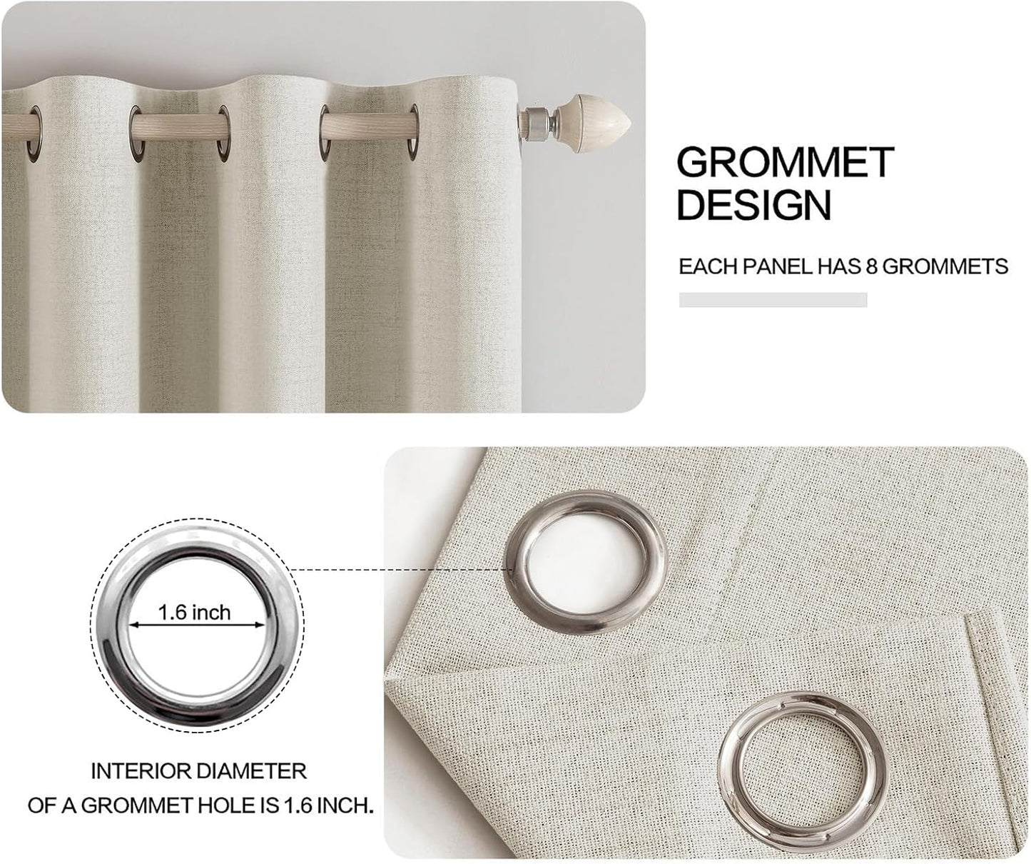 MIULEE Linen Texture Curtains - 100% Blackout Thermal Insulated Drapes | Light Cream, 52x84 Inch (2 Panels)