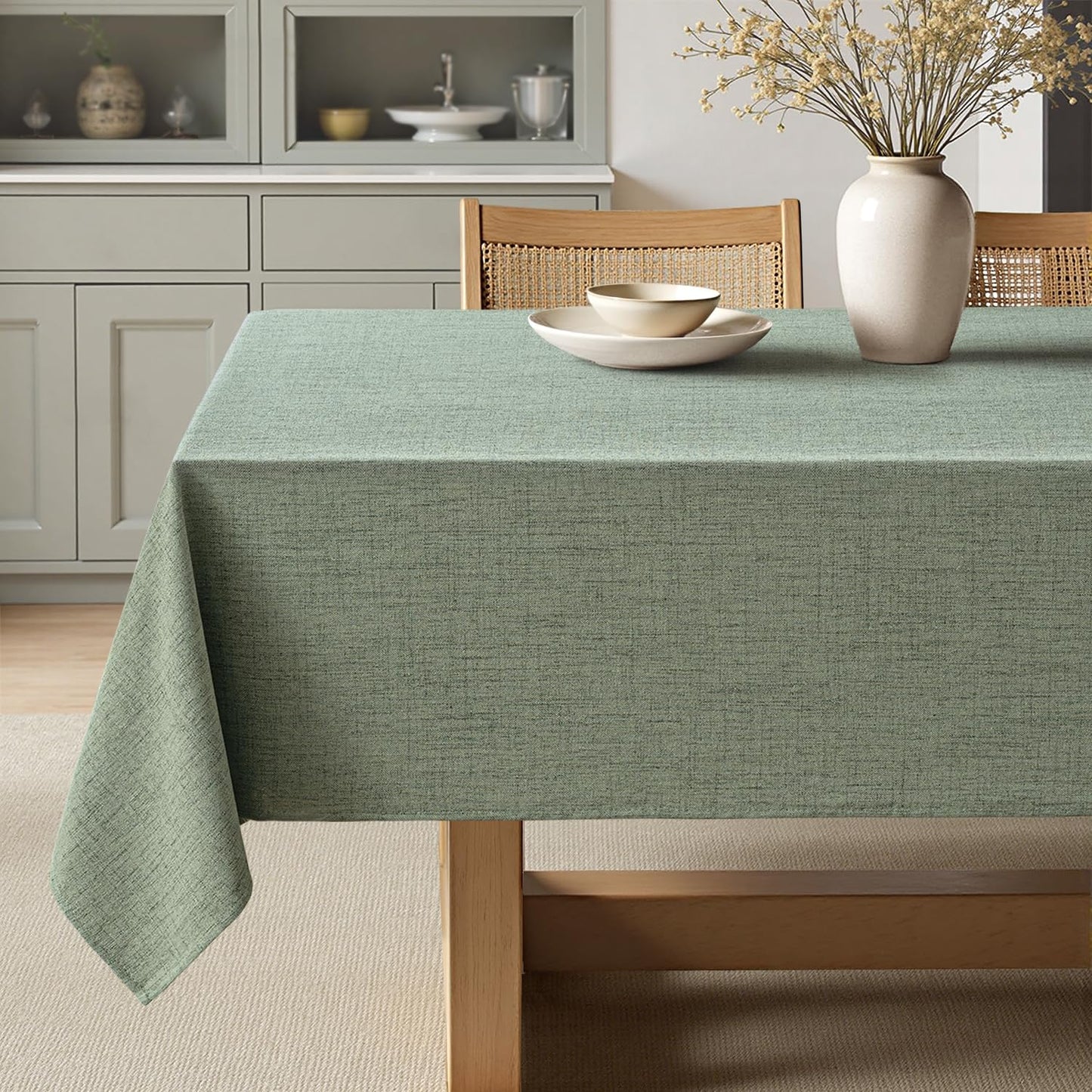 MIULEE Sage Green Linen Polyester Tablecloth 60x104 Inch Spring Rectangle Table Cloth Waterproof,Stain Resistant for Dining Party Wedding