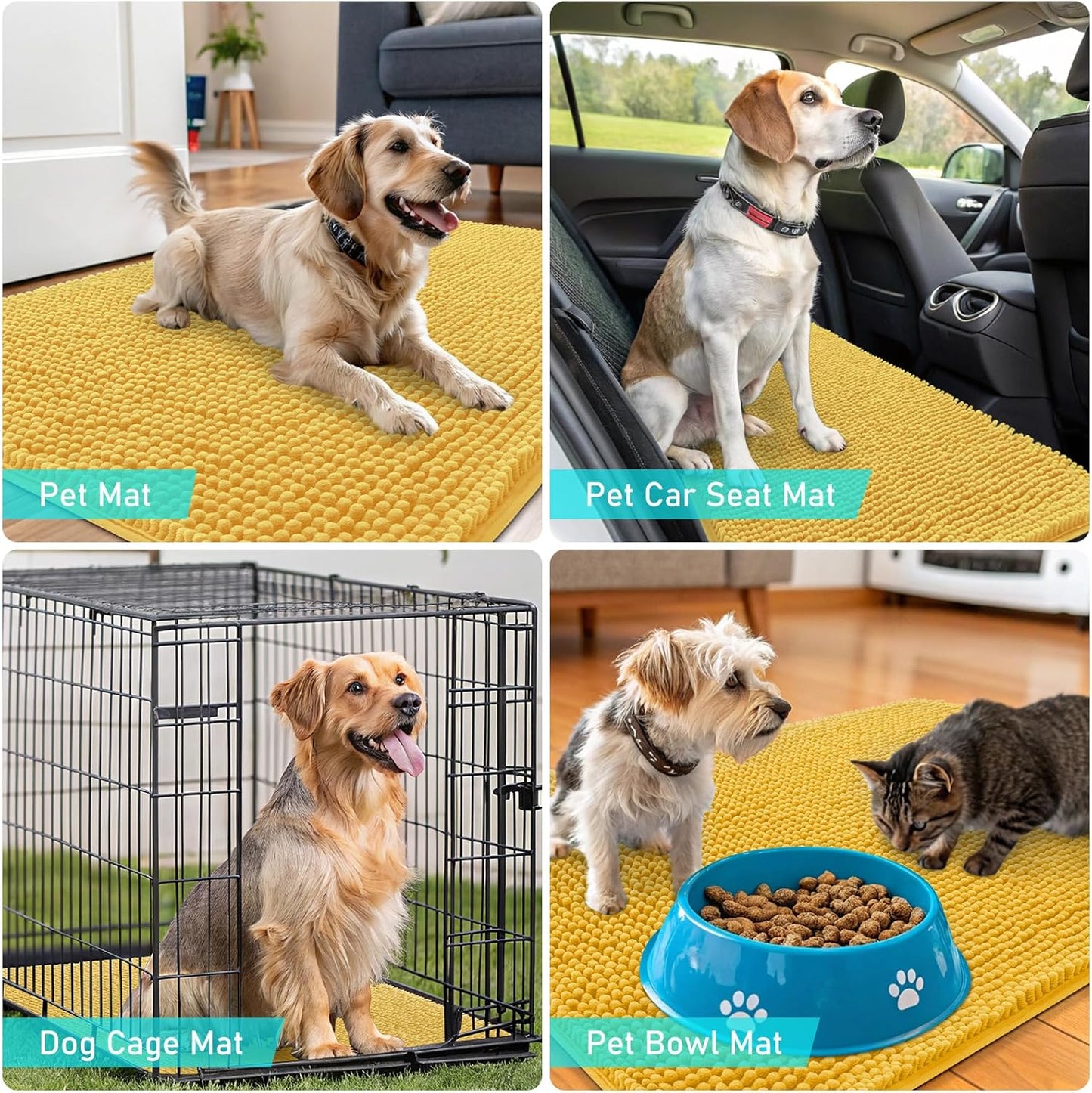 OLANLY Dog Door Mat - Absorbent Non-Slip Washable Chenille Mat for Muddy Paws | 47x32 Yellow