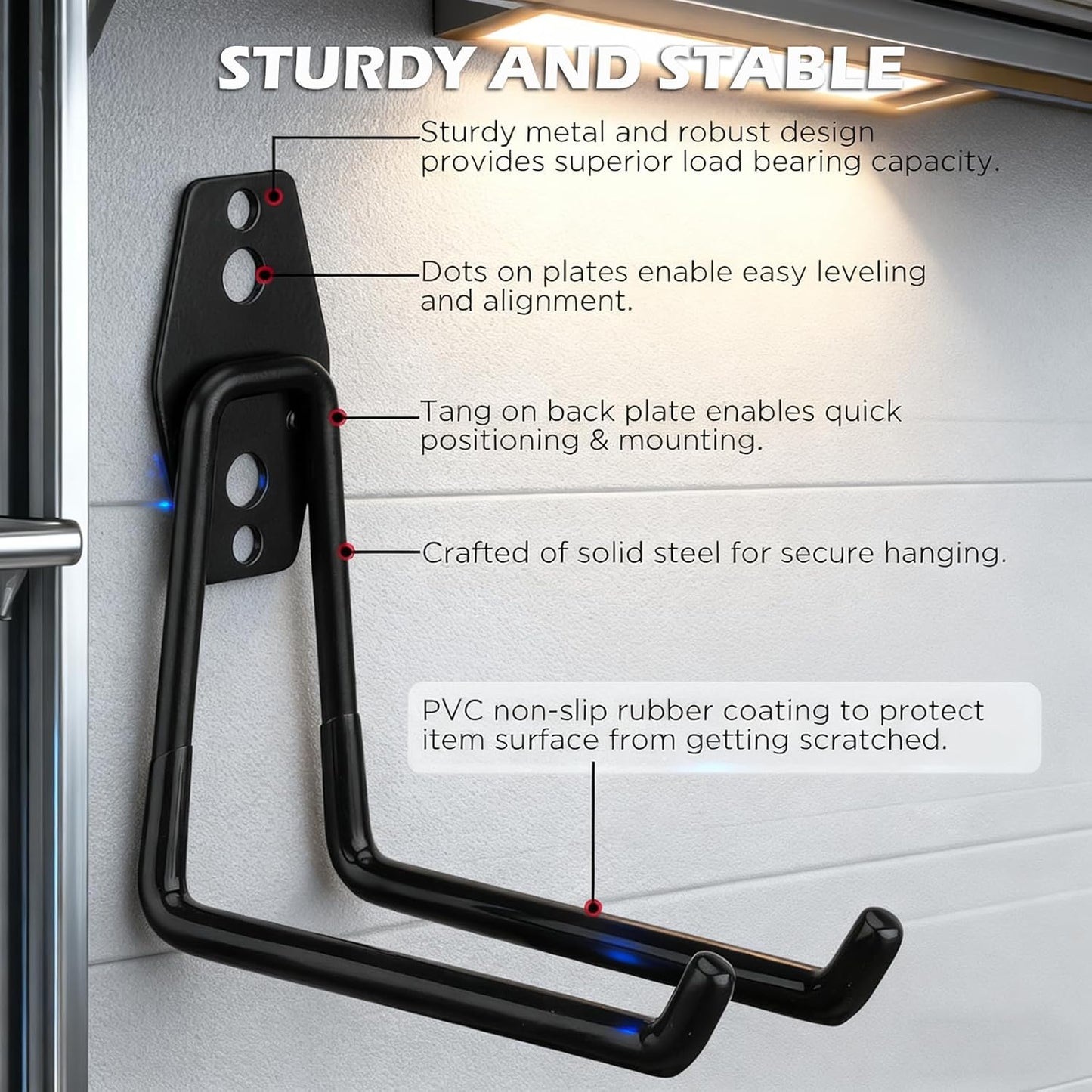 Skiennix Heavy Duty Garage Storage Hooks - Solid Steel Wall Mount Set with Anti-Slip Coating | 20 Pack for Ladders, Bikes, and Tools