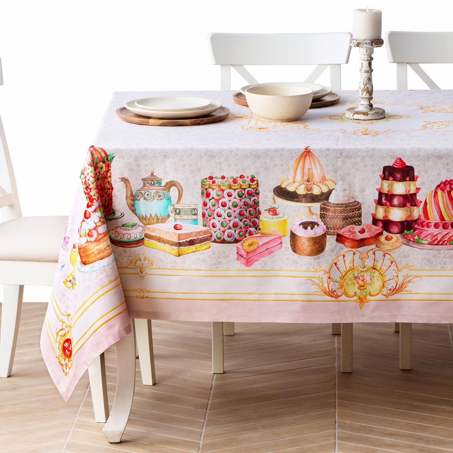 Maison d' Hermine Premium Table Cloth Rectangle Table 100% Combed Cotton 90 x 70 Inches Tablecloth Reusable Decorative for Dining Room, Farmhouse, Home, Party, Festive & Wedding - Pastries