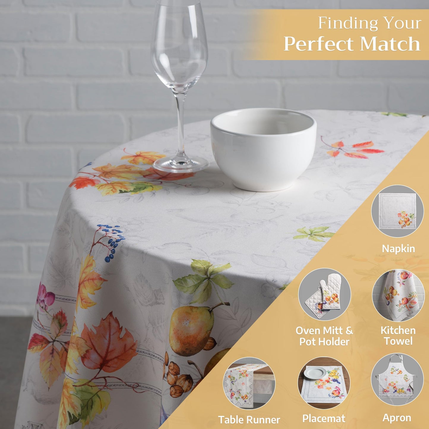 Maison d' Hermine Table Cloth Round Table 100% Cotton 63 Inches Fall Tablecloth Reusable Everyday Use for Thanksgiving Christmas Decorations Dining Farmhouse Party (Fruit D'Hiver)