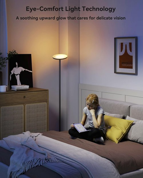 JOOFO LED Floor Lamp - Super Bright Dimmable Torchiere with Remote & Foot Switch | 69" Modern Design for Living Room, Bedroom, Office