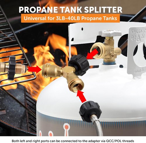 Flame King Propane Tank Y Splitter Adapter - 2-Way LP Gas Connector for 20lb Cylinders | Ideal for BBQ Grills & Camping Stoves