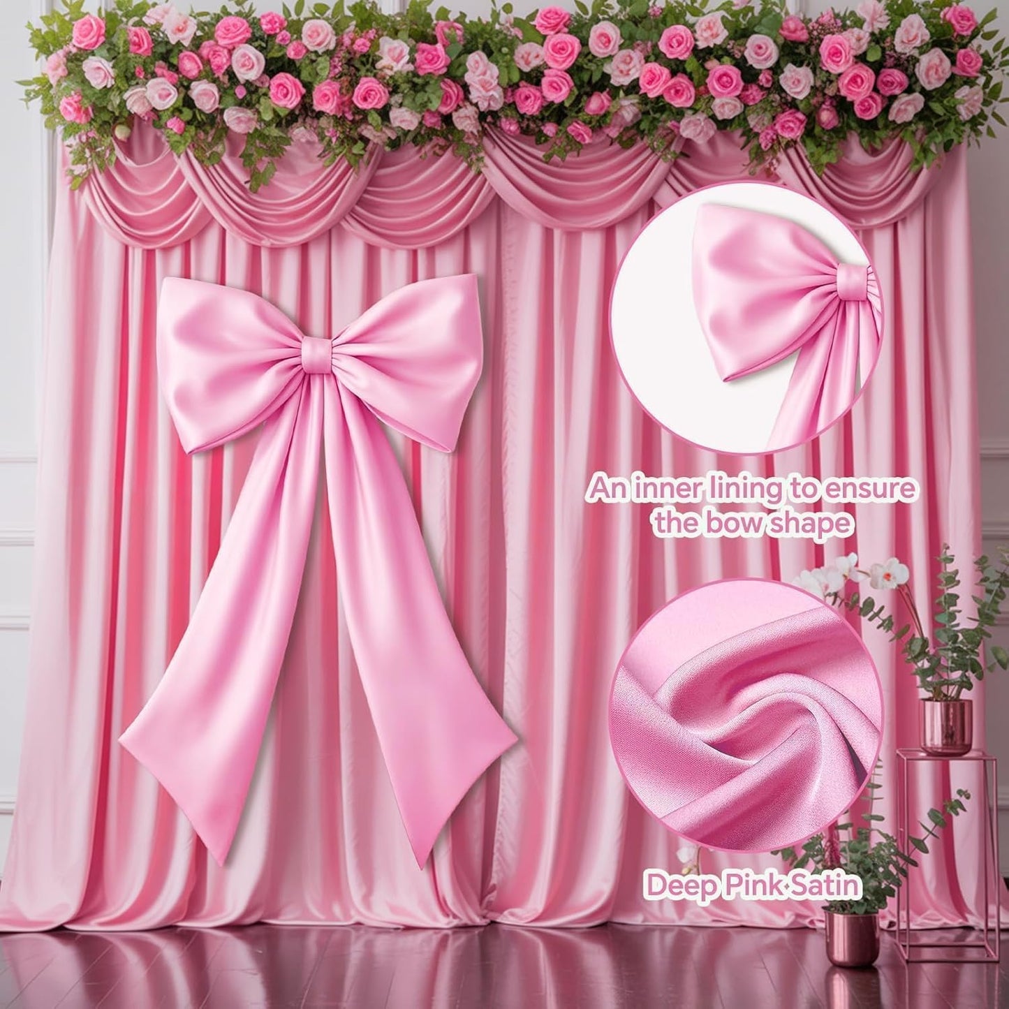 Skiennix Pink Bow Decor - 2 Pack of Large & Small Coquette Wall Backdrop for Valentine's Day & Showers