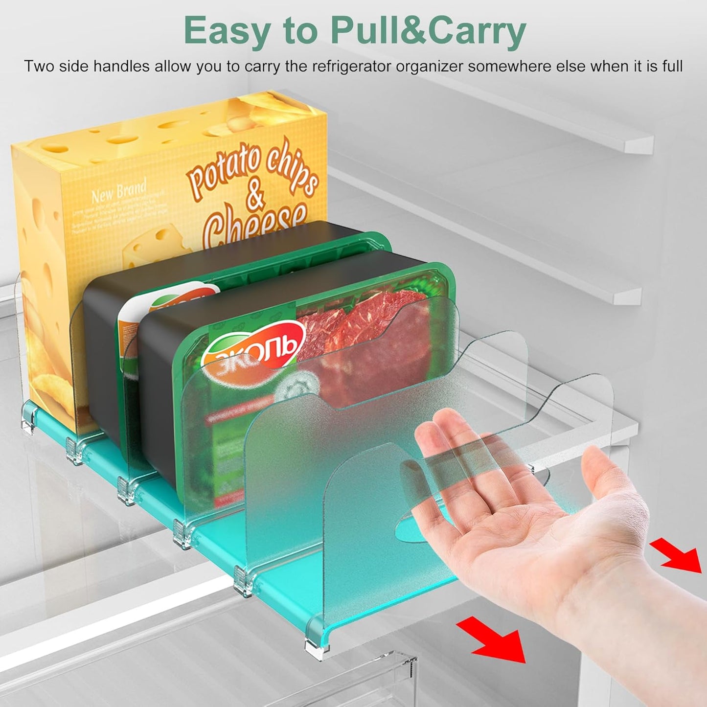 SURETIVIAN Freezer Organizer Rack - 12” Adjustable Fridge Storage with Removable Dividers | Mint Green