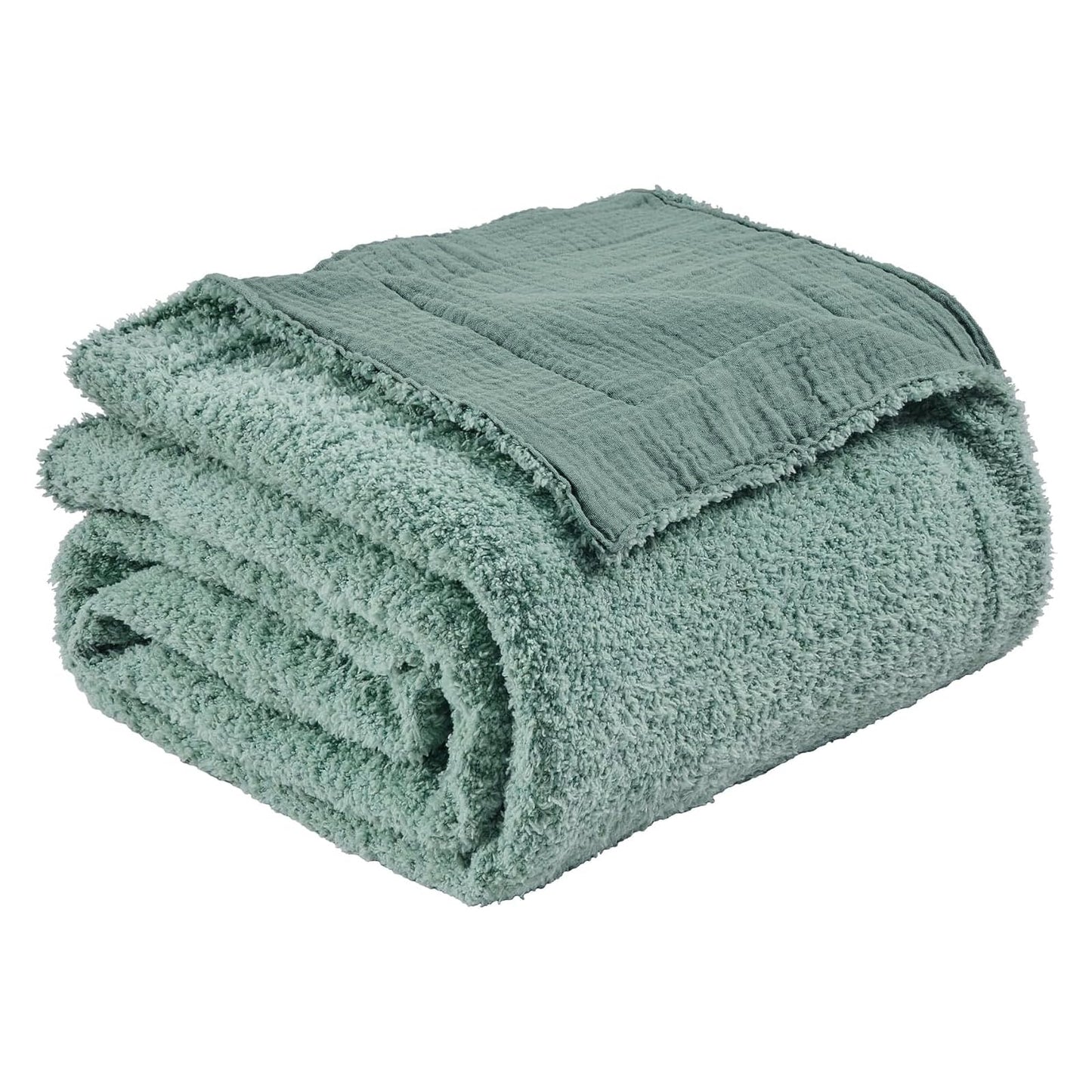 EMME Muslin Cotton Fleece Queen Blanket Reversible - 80"*90" Teal Soft Warm Throw Blankets for Couch Bed Picnic Travel Bed