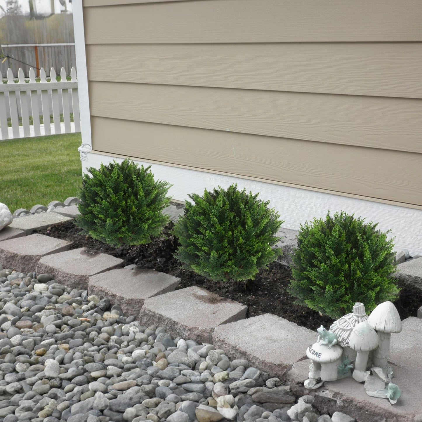 22''T Artificial Cedar Topiary Ball Tree 2 Pack, Outdoors Artificial Shrubs Faux Plants Uv Rated Perfect for Outdoor, Indoor - Easy to Install.