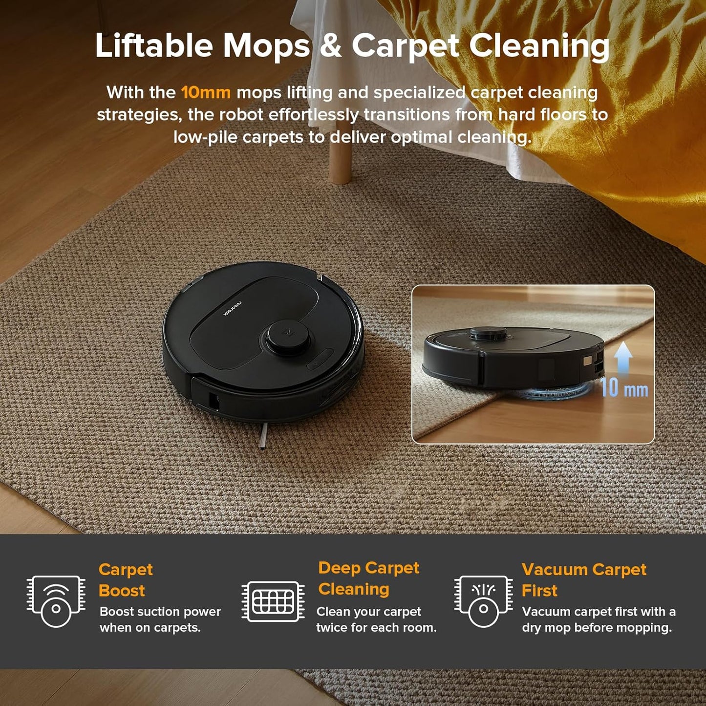 Roborock Qrevo Series Robot Vacuum & Mop - 8000Pa Suction, Smart Obstacle Avoidance, Black