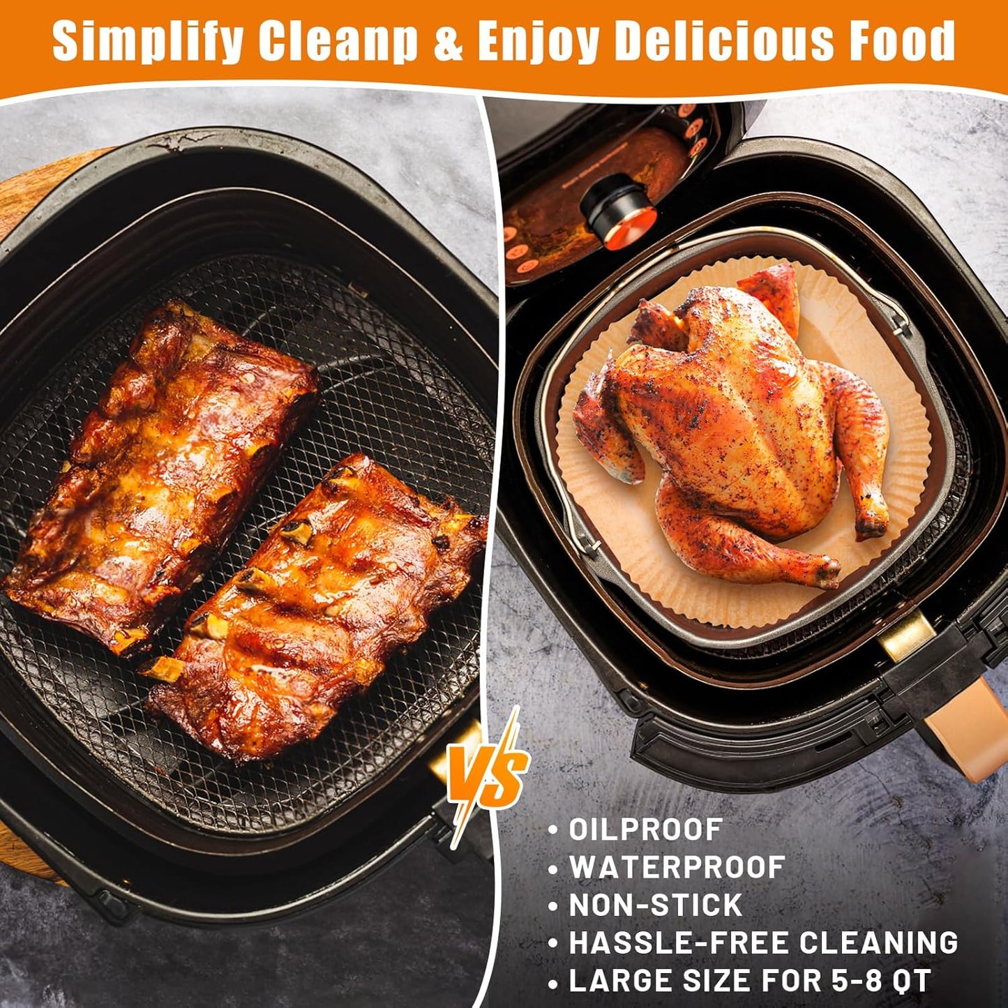 Air Fryer Liners | 200PCS Non-Stick Parchment Paper, 9-Inch Round for 5-8QT Air Fryers