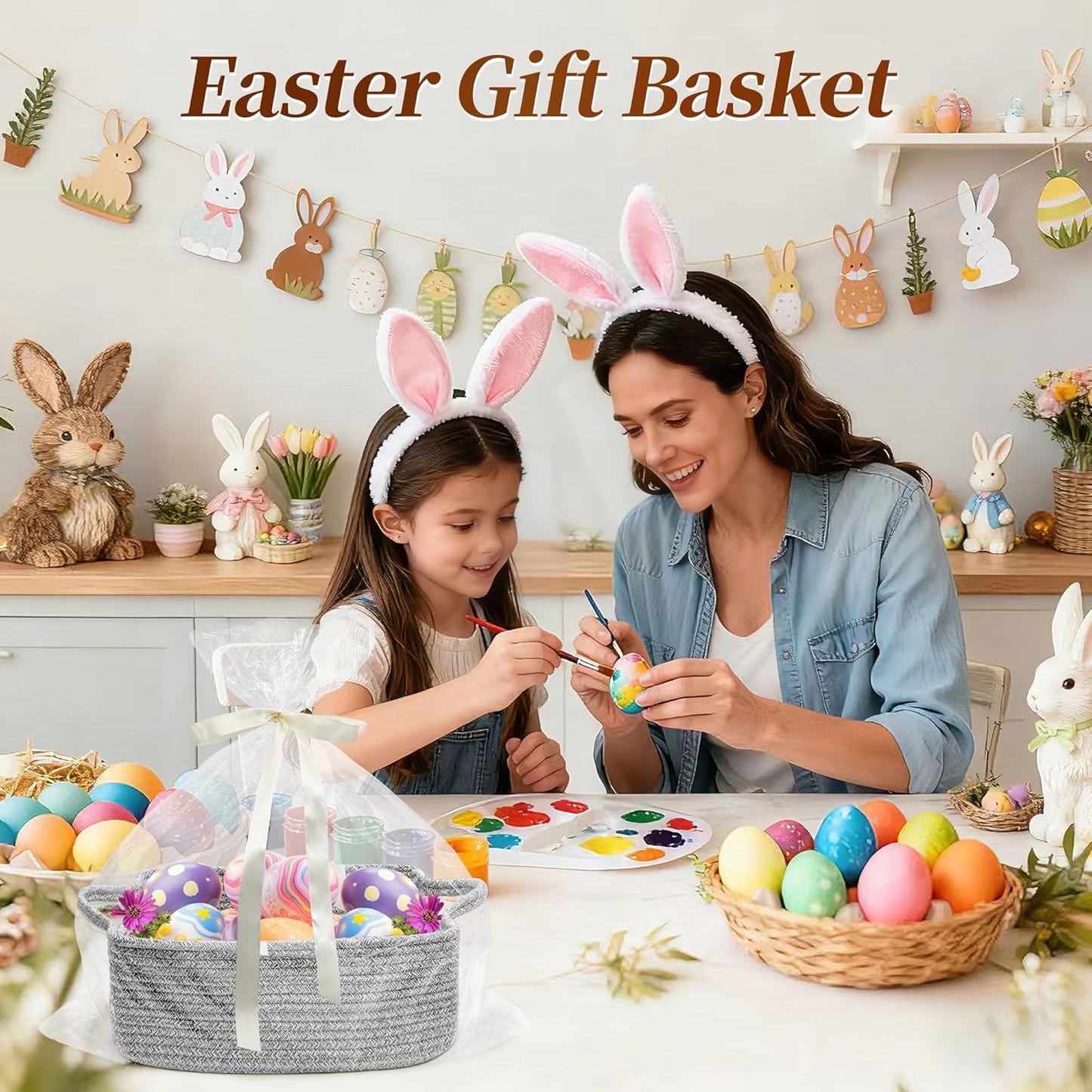 Skiennix Empty Gift Basket for Kids - Stylish Grey Storage Basket for Toys | 13 x 10 x 5 Inches
