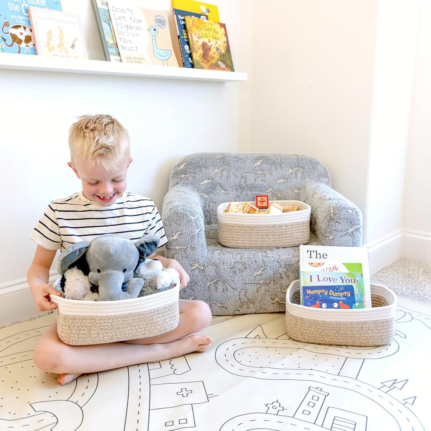 NaturalCozy Storage Baskets - 3 Pack Cotton Rope Woven Bins for Organizing | Small Size for Nursery, Bathroom, Closet