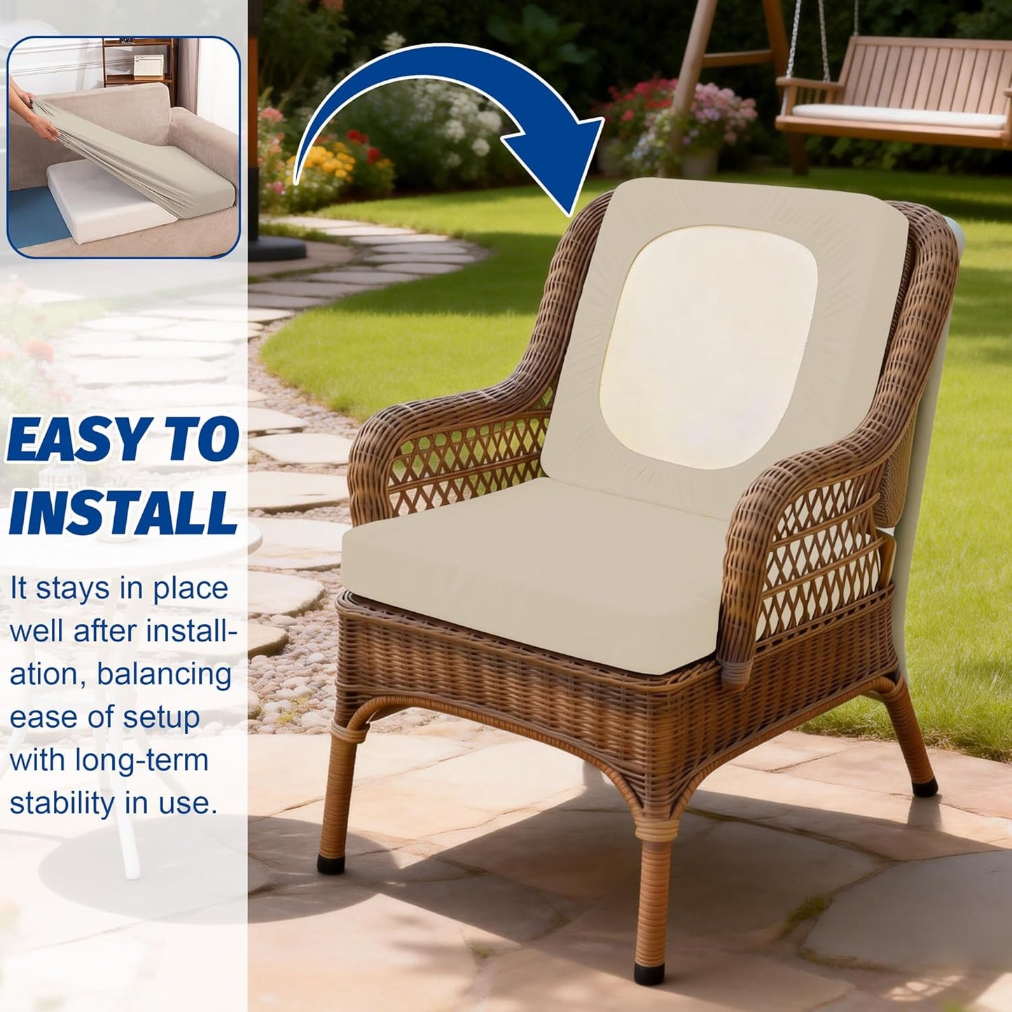 Patio Stretch Cushion Covers - Washable Outdoor Sofa Slipcovers for Furniture Protection (4PCS, Beige)