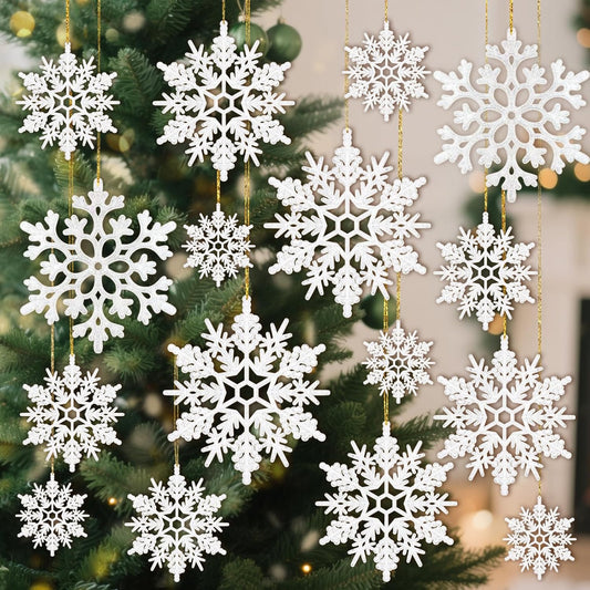 Miucat White Snowflake Ornaments - 42pcs Glittering Christmas Tree Decorations | Festive Hanging Decor