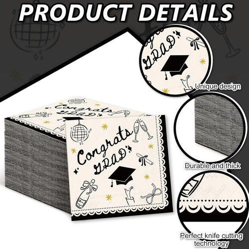 FYSUIMU Graduation Cocktail Napkins - 50 Pcs 3-Ply Disposable Congrats Grad Party Supplies