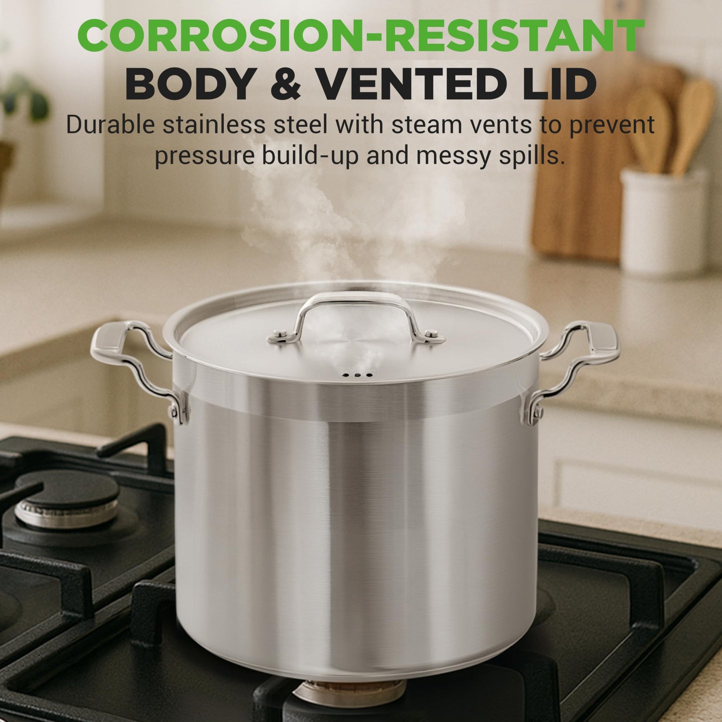 NutriChef 16-Quart Stainless Steel Stockpot - 18/8 Food Grade Heavy Duty Large Stock Pot for Stew, Simmering, Soup, Includes Lid, Dishwasher Safe, Works w/Induction, Ceramic & Halogen Cooktops