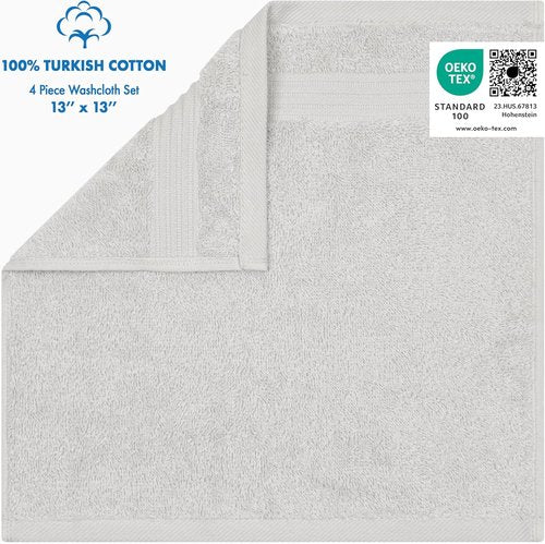 Cotton Paradise 100% Cotton Turkish Washcloth Set - Soft, Absorbent 4-Piece Towels in Silver Grey