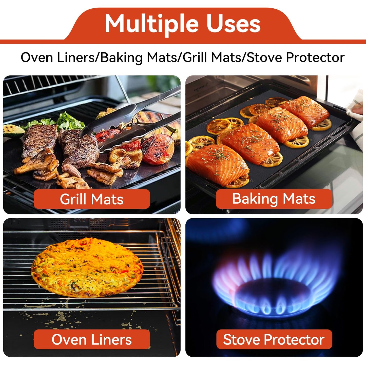 Oven Liners for Bottom of Oven, 2 Pack Reusable Large Thick Heavy Duty Teflon Oven Mat Set, Non Stick Oven Mats for Bottom of Electric Oven Gas Oven Toaster Oven Microwave Stove Grill, Easy to Clean