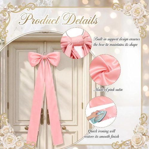 Crowye Large Pink Bow Decor Set - 71x20 Giant Coquette Bow & 12 Small 6" Bows for Weddings, Parties & Showers