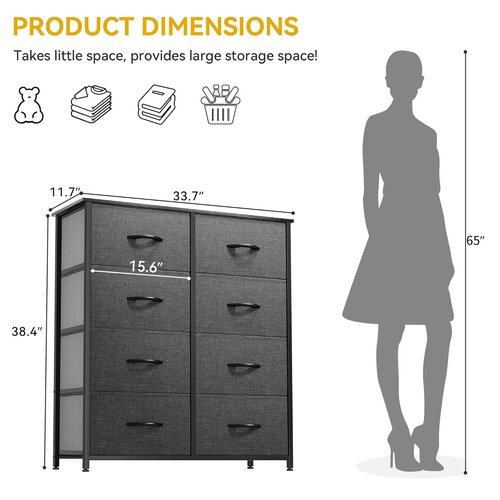 DWVO Fabric Dresser - 8 Spacious Drawers for Bedroom or Living Room Storage Solutions