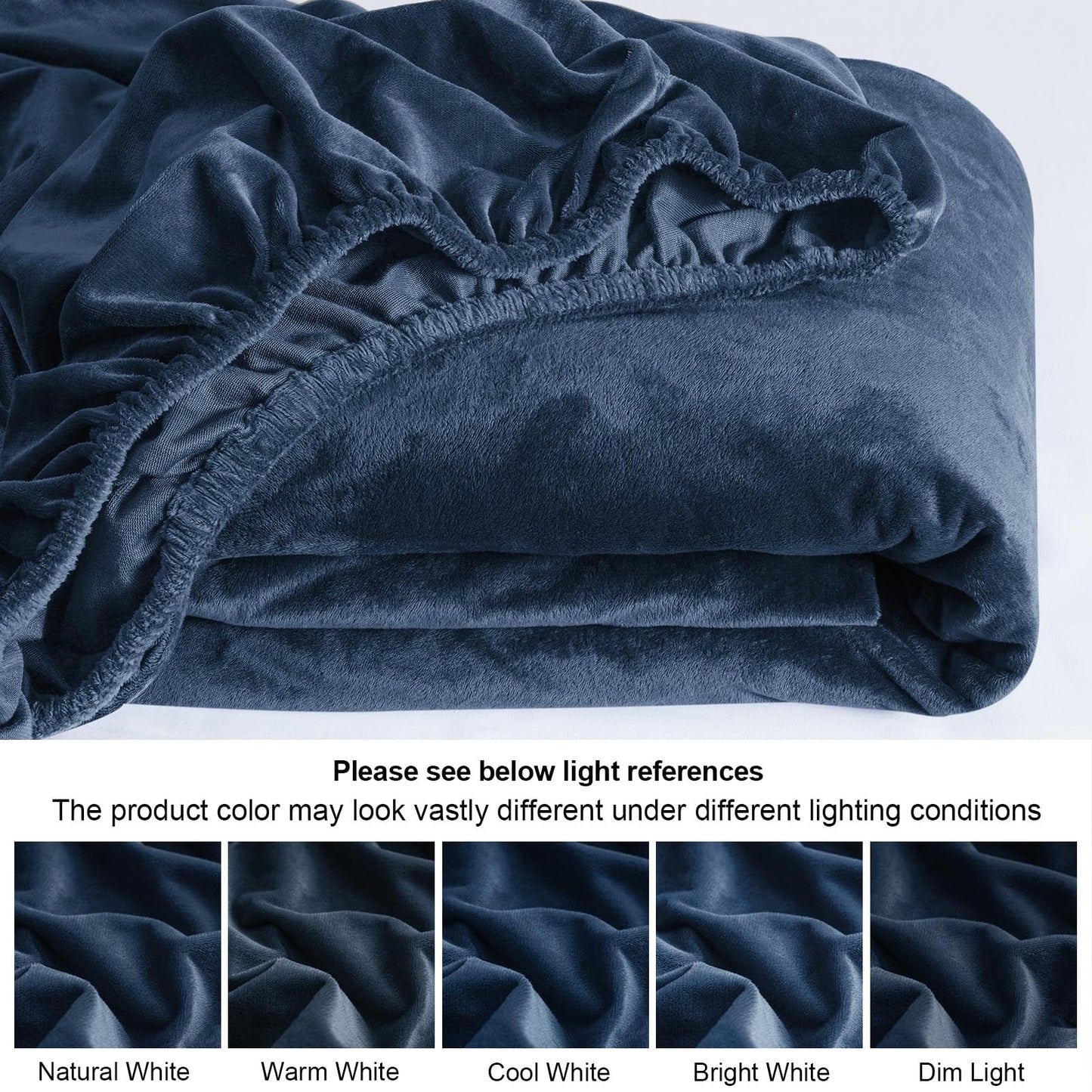 PHF Ultra Soft Velvet Fitted Sheet Twin Size, 16" Deep Pocket with Wider Stronger Elastic Band, Easy Fit Easy Care, 1 Pack Cozy Comfy Flannel Bottom Sheet for All Seasons, No Pillowcases, Navy Blue