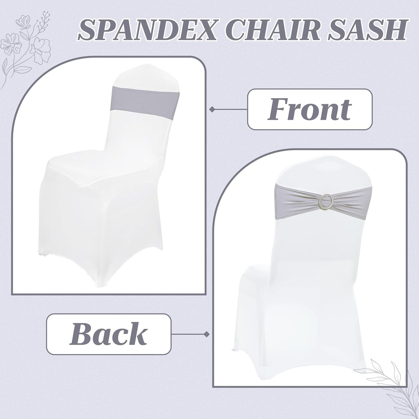 MDS Spandex Chair Sashes - Universal Fit Elastic Stretch Bands with Buckle for Weddings | Light Silver, Pack of 200