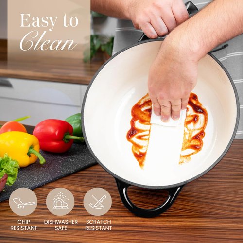Cast Iron Dutch Oven with Lid – Non-Stick Ovenproof Enamelled Casserole Pot – Sturdy Dutch Oven Cookware – Black, 7.3-Quart, 30cm – by Nuovva