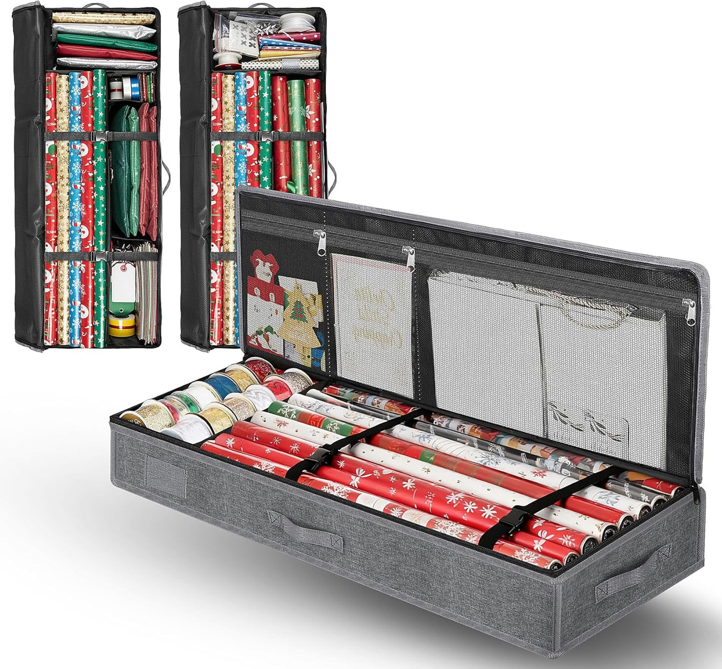 Skiennix Christmas Wrapping Paper Storage - 30 Roll Organizer | Waterproof & Stain-Resistant, Gray