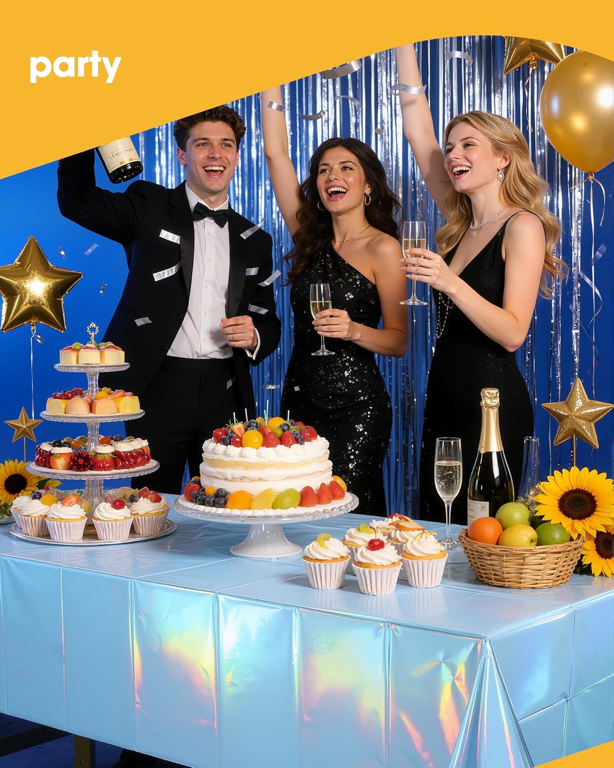 Niuara Iridescent Blue Tablecloths - 4 Pack Disposable 54" × 108" Rectangle Covers for Parties & Gatherings