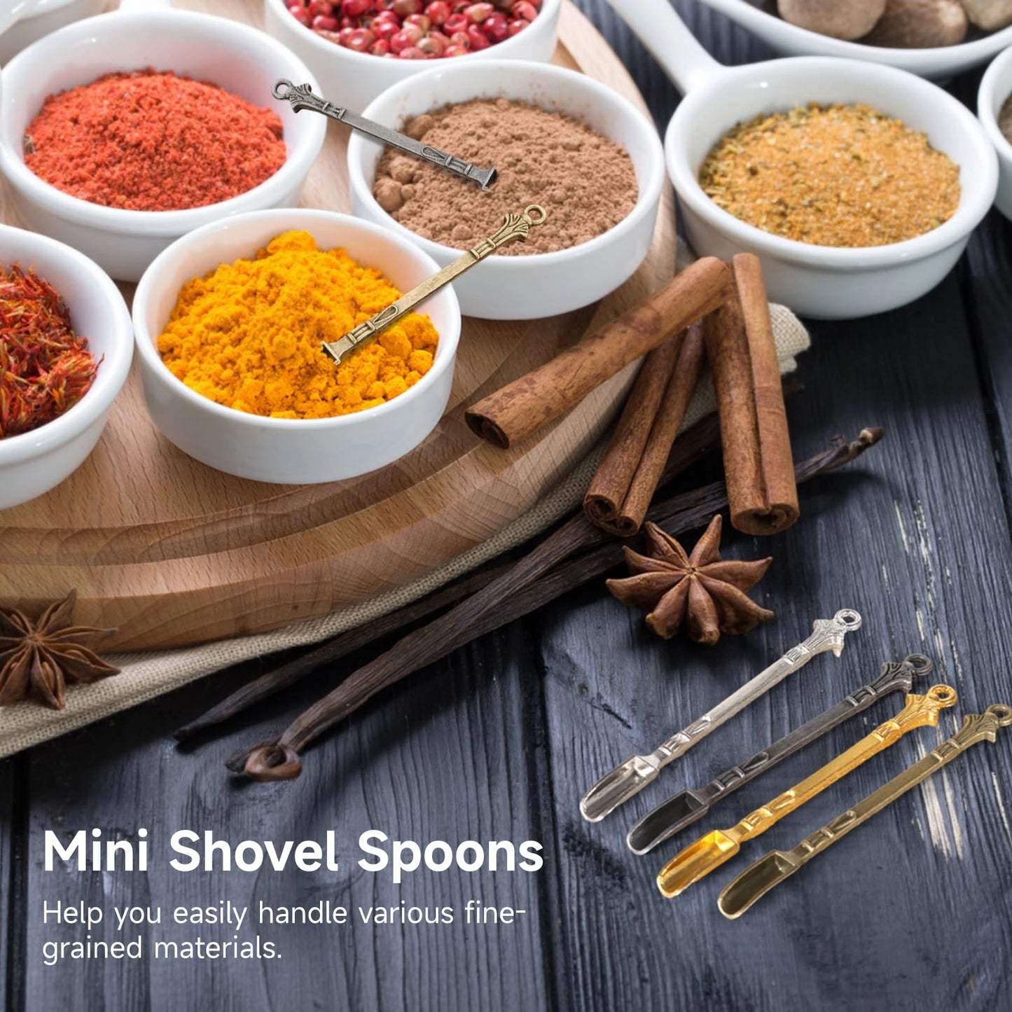 Tideme 40 Pcs Mini Shovel Spoons,Tiny Spoons for Powder,Metal Spoon Power Scoop Tableware Charm Mini Pendant Spoon for Measuring Spices,Herbs,Powder,Coffee,Sugar