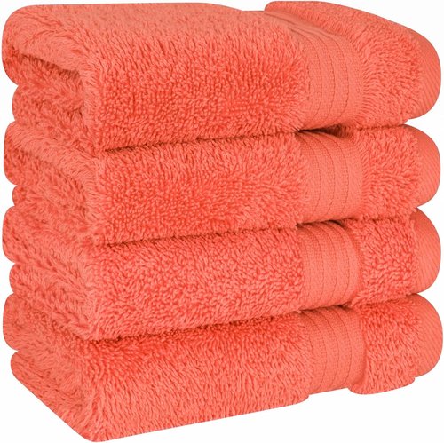 Cotton Paradise 100% Cotton Turkish Washcloth Set - Soft Absorbent 4-Piece Coral Towels