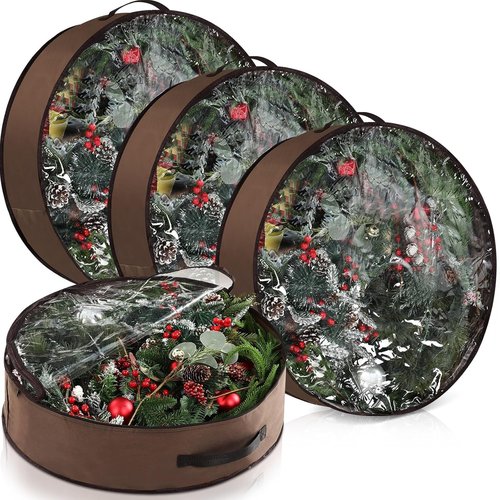 4 Pack Wreath Storage Container - 36 Inch Christmas Wreath Box with Clear Window & Handles | Durable Oxford Cloth