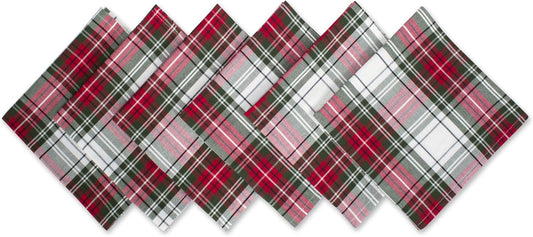 Christmas Tartan Plaid Napkins Set - 6 Piece 20x20 Holiday Table Décor in Red, Green & White