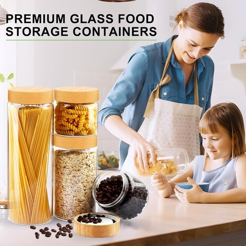 AISIPRIN Airtight Glass Storage Jars - 5-Piece Set with Bamboo Lids for Cookies, Pasta & Cereal | 80oz, 50oz, 27oz