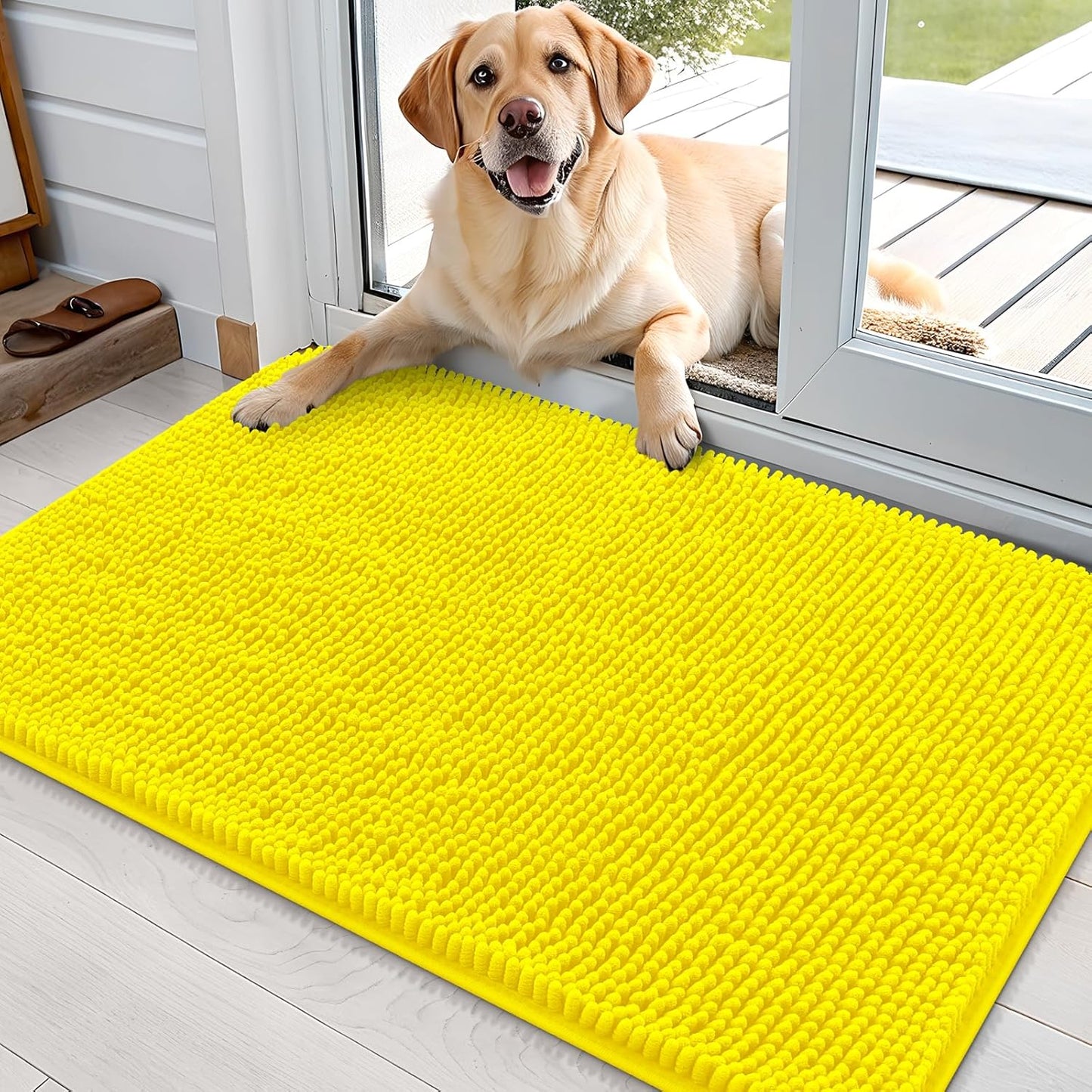 OLANLY Dog Door Mat - Absorbent Non-Slip Washable Doormat for Muddy Paws | 36x24 Lemon Yellow