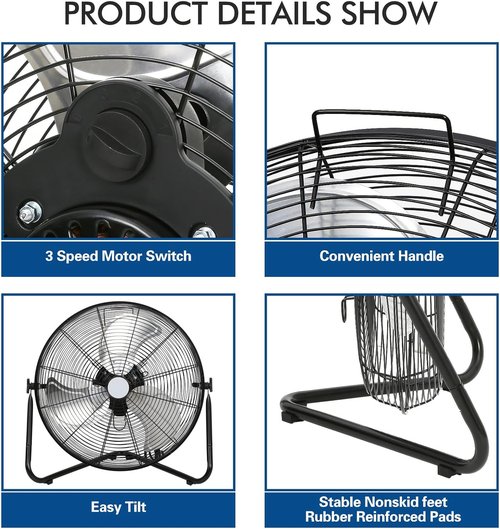 BILT HARD High Velocity Floor Fan - 4650 CFM, 3-Speed Heavy Duty Metal Design | Ideal for Garage & Greenhouse