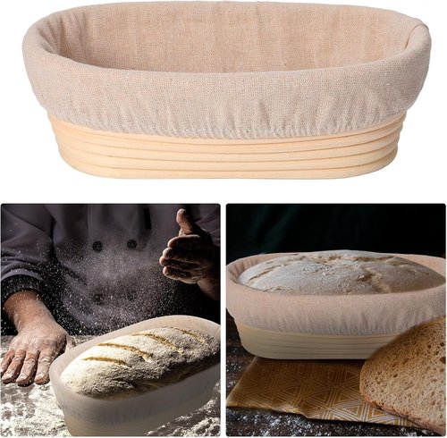 Gejoy 12-Piece Bread Proofing Basket Set - Oval Banneton Dough Bowls with Cloth Liner & Scraper | 10-Inch Sourdough Baking Supplies