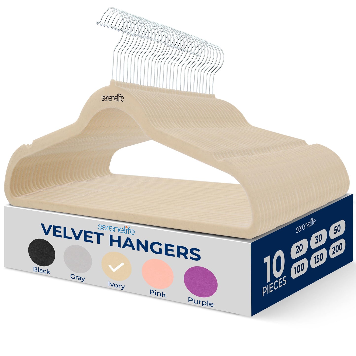 SereneLife 10 Pack Velvet Hangers - Non-Slip with 360° Swivel Hook - Ultra-Thin, Lightweight Velvet Hangers for Shirts, Sweaters, Hoodies, Kids Clothes & Dresses - Space-Saving