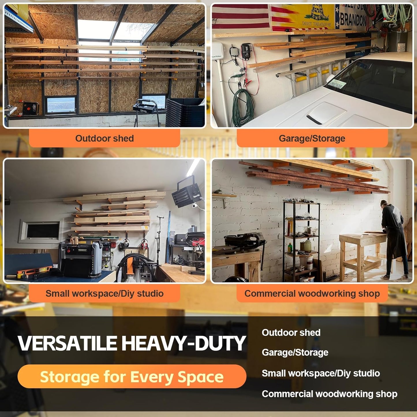 Wefaith Wood Organizer - Heavy Duty Metal Cantilever Shelves | 3-Level Storage Rack Holds 600 Lbs - 2 Pack