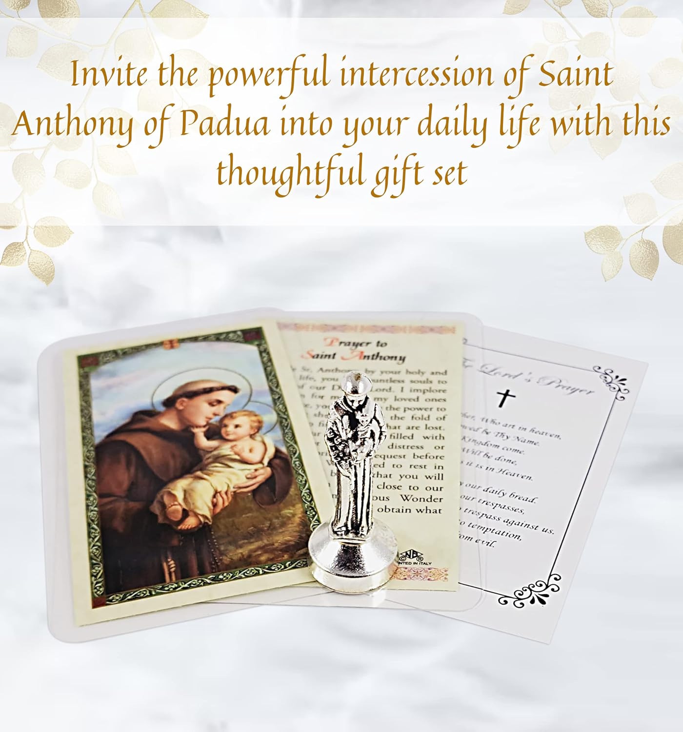 Saint Anthony Mini Statue - 2 Inch Metal Figurine with Laminated Prayer Card & Magnetic Base | Perfect for Car Dash