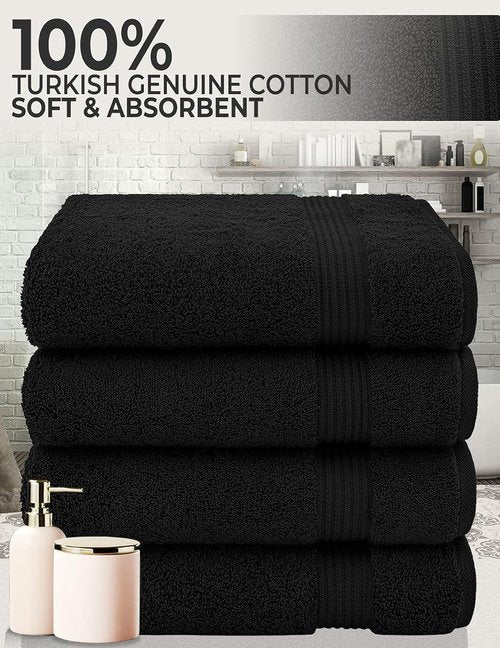 Cotton Paradise 4 Piece Turkish Bath Towel Set - 100% Cotton, Extra Large, Soft & Plush - Black