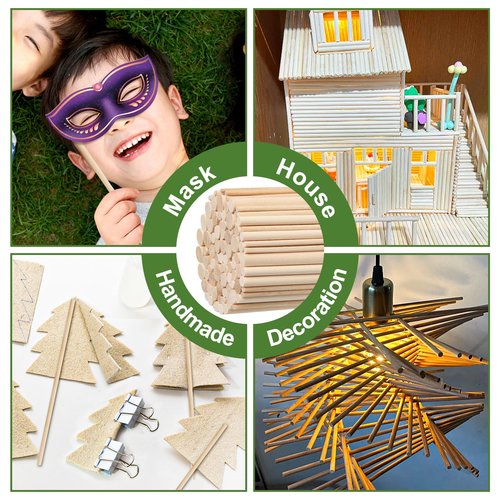 HAPY SHOP 100 Pieces Wooden Dowel Rods Assorted Sizes Wooden Dowels 1/8, 3/16, 1/4, 5/16, 3/8 x 6 Inch Wood Craft Dowel Rods for Crafts and DIY