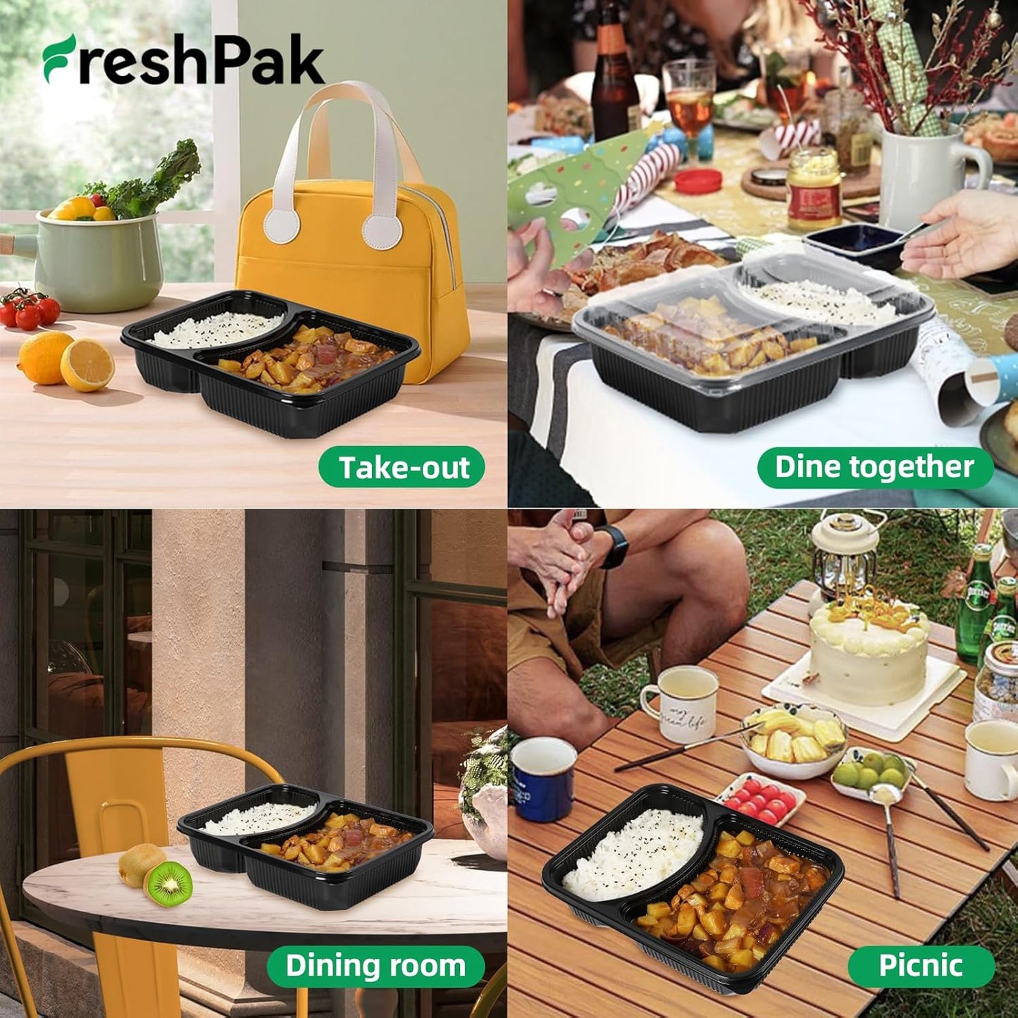 Takeout Containers 40 Pack - Leakproof 40oz Plastic Meal Prep with Lid | BPA Free & Microwave Safe | 2 Compartment Design