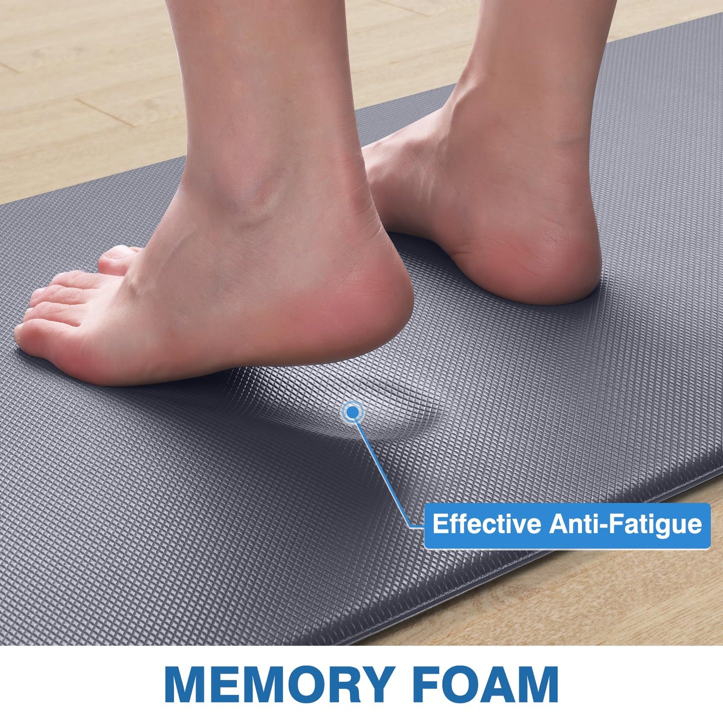 StepRite Kitchen Mats, 2PCS Kitchen Rugs, Cushioned Anti Fatigue Kitchen Mats for Floor, Non-Slip Standing Desk Mat, Waterproof Kitchen Rug Set for Kitchen, Floor, Office, 17.3"x30"+17.3"x59", Grey