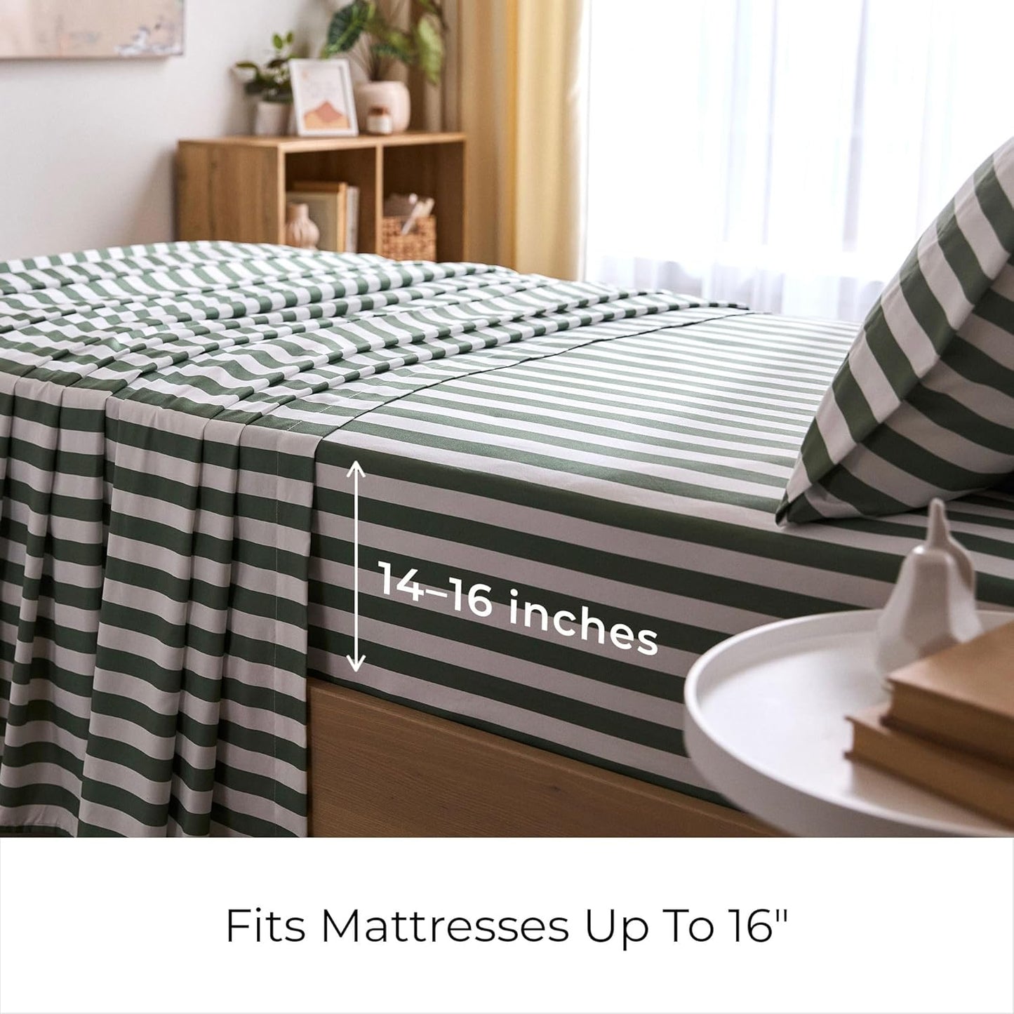 Mellanni Twin XL Sheets Set - 3 PC Hotel Luxury Bedding - Extra Soft, Cooling, Wrinkle Resistant | Oxford Stripe Sage