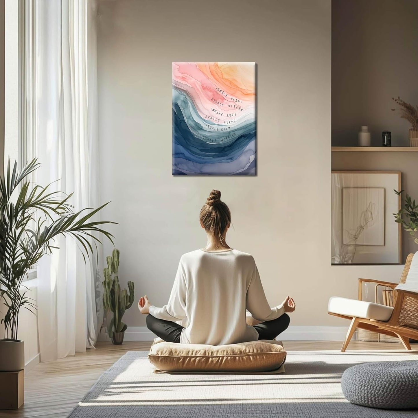 Therapy Office Wall Art | Mental Health Inspirational Canvas Prints - Inhale Exhale Meditation Decor, Framed 12x16 Inch
