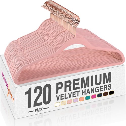 HOUSE DAY Pink Velvet Hangers - Premium Non-Slip Felt Clothes Hangers | 120 Pack, Heavy Duty, Space Saving