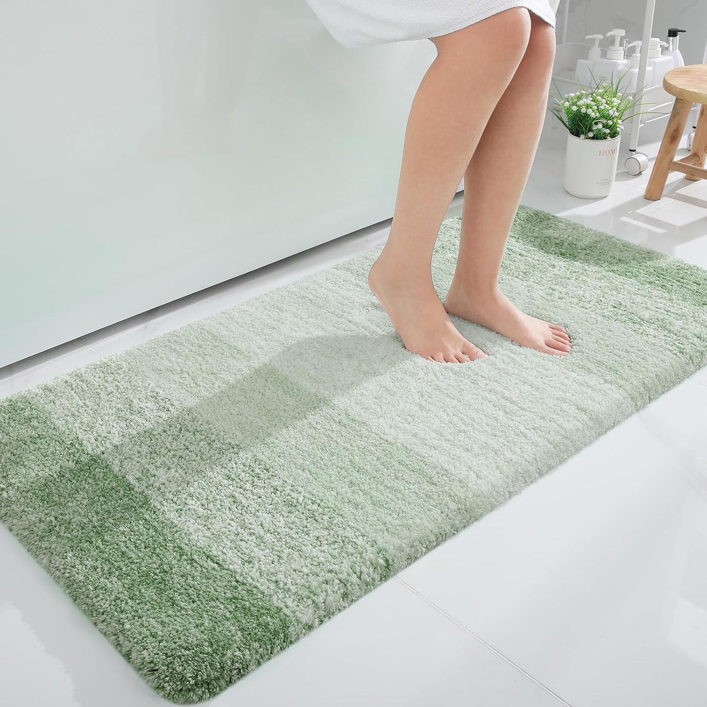 OLANLY Bathroom Runner Rug - Extra Soft Microfiber Mat with Rubber Backing | 44x24 Inches, Sage Green
