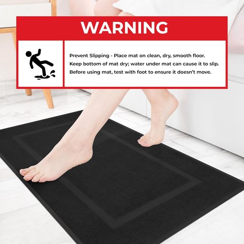 Cotton Paradise 100% Cotton Bath Mats - Soft, Absorbent, Quick-Dry Set of 2 | 20x34 Inches, Black